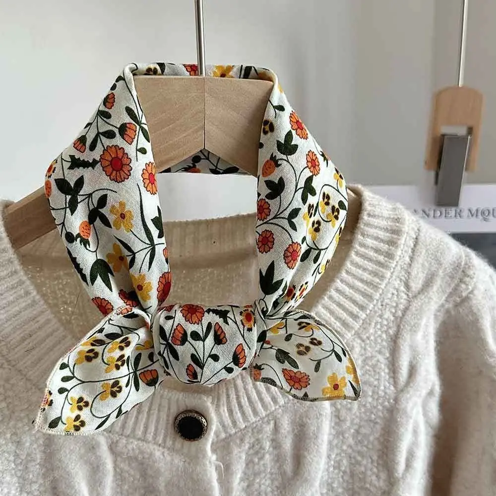 Fashion Floral Print Floral Print Neckerchief Cotton Material Skin-Friendly Fabric Silk Scarf Neckerchief Wrap Headwear Use