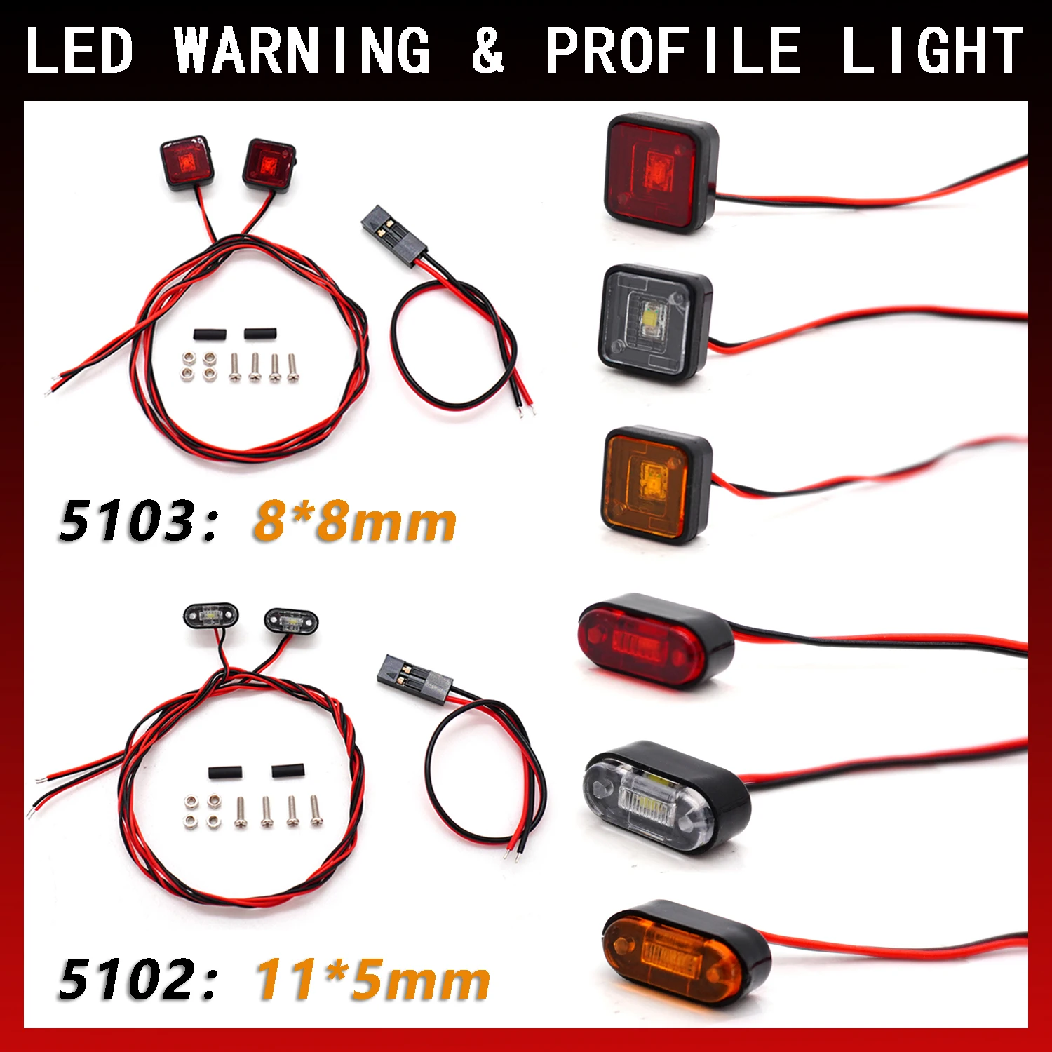 RC Car LED Light Warning Light Profile Lamp 8*8mm 11*5mm for 1/10 1/14 Traxxas Tamiya TRX4 Defender Bronco SCX10 D90 Upgrade