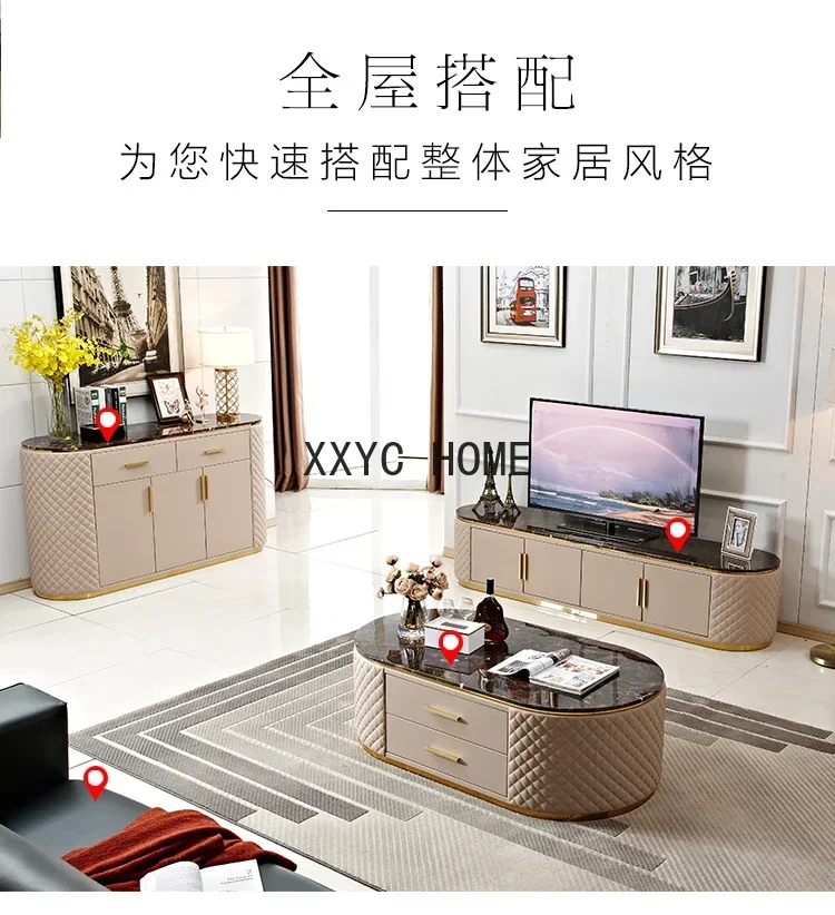 หรูหราตู้ทีวีและโต๊ะน้ําชาผสมอิตาเลี่ยนห้องนั่งเล่นพื้นหินอ่อนตู้ห้องนอนความสูงขาตั้งทีวี