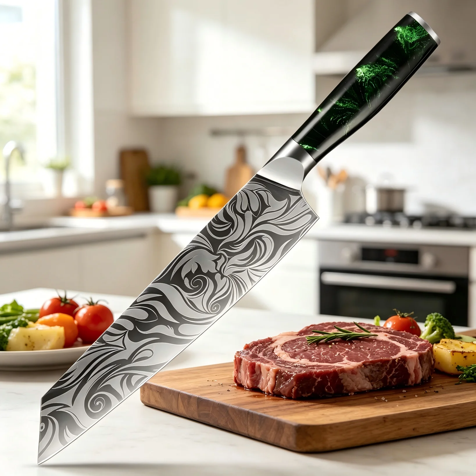 XITUO 8 Inch Japanese Kiritsuke Chef Knife,Damascus Laser Pattern Kitchen Knives Sharp Blade Edge Gyuto Knife Ergonomic Handle