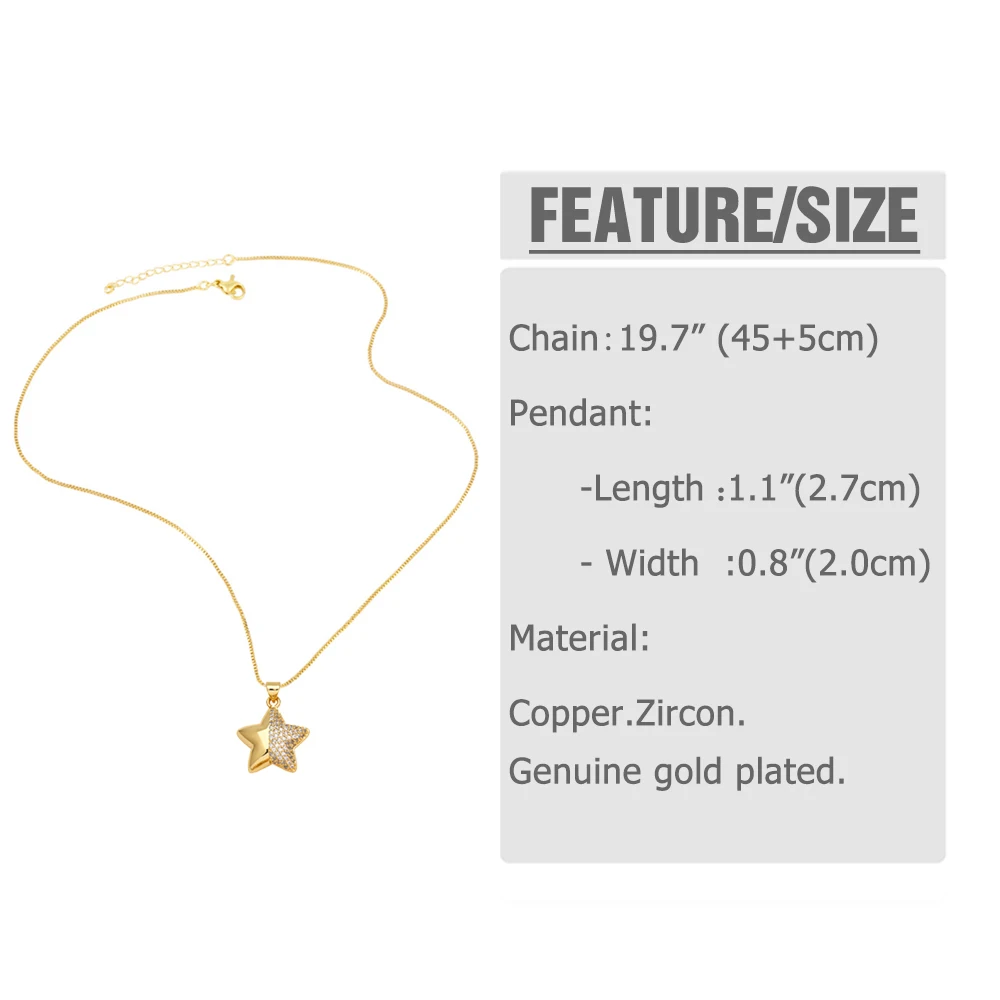 FLOLA New in Crystal Heart Necklaces For Girls Star Pendant Necklace Elegant For Women Wholesale Items For Business nker54