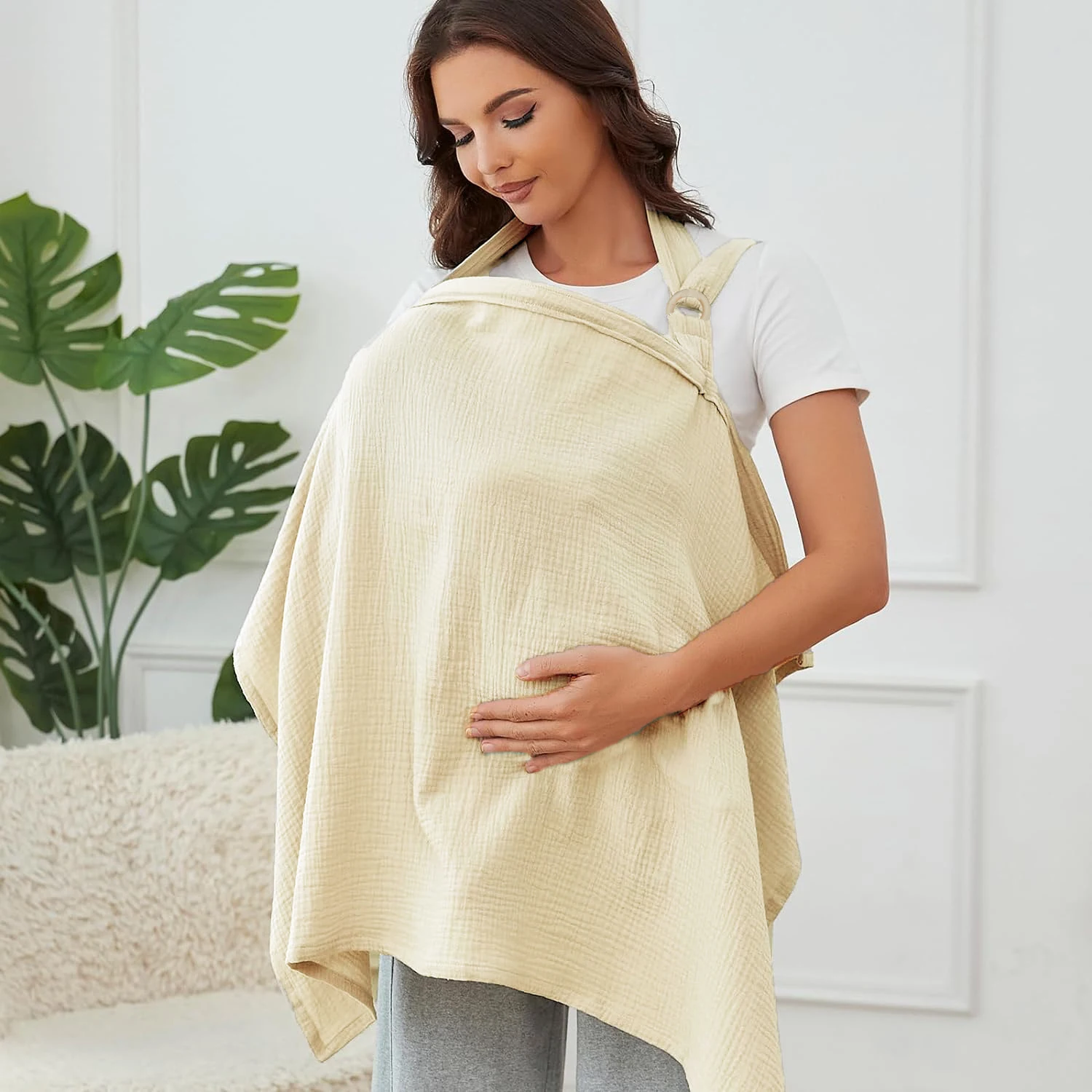 

Muslin Nursing Cover for Baby Breastfeeding Breathable Breastfeeding Cover up with Arch Neckline for Women Nursing Apron Multi-u