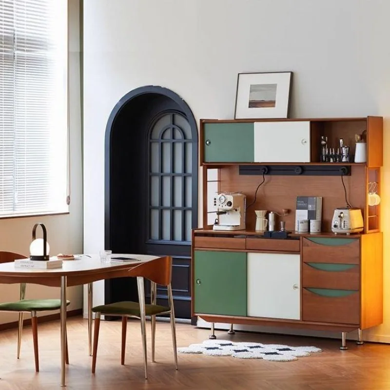 medieval kitchen cabinet narrow storage cabinet tea bar machine dining side cabinet integrated American double layer