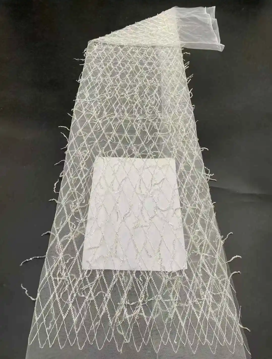 African Beaded Lace Tulle Fabric Heavy Handmade Swiss Sequin Fabric Nigerian Wedding Prom Dress Sew High Quality 2025