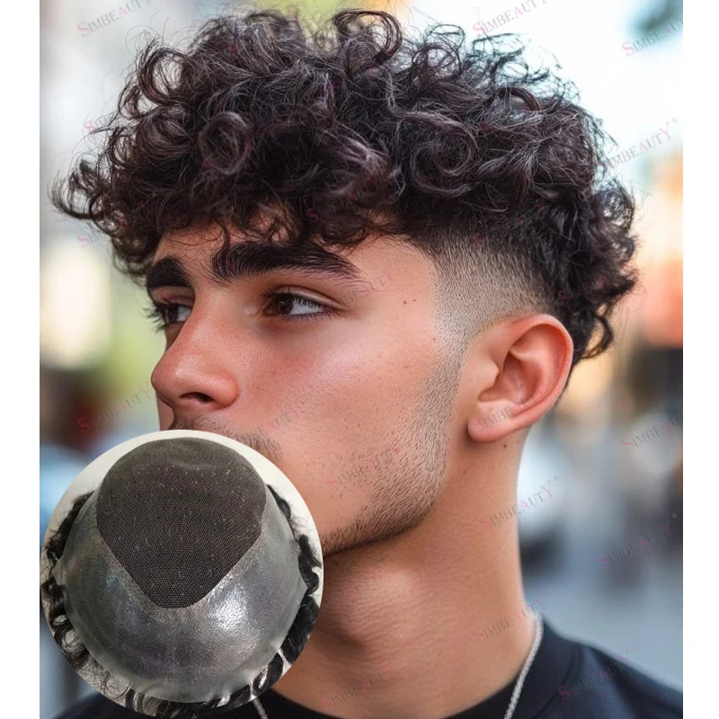 

Натуральная линия роста волос, сверхпрочная австралийская основа, швейцарское кружево, толщина 0.06 мм, полиуретан, афро-черный, мужской парик 18 мм, кудрявый, незаметный, мужской тупе