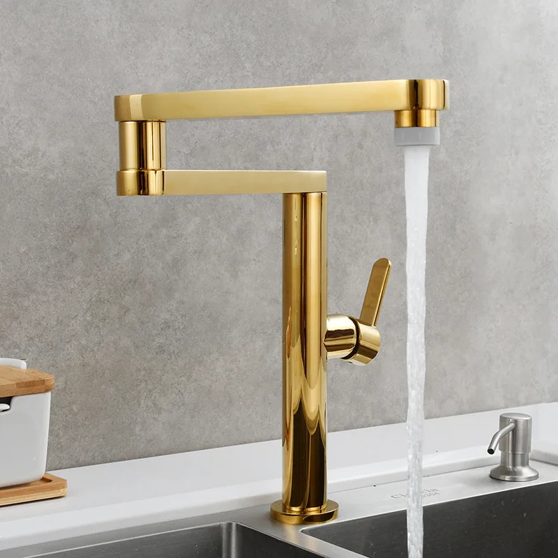 

Folding copper hot and cold kitchen faucet, sink, vegetable washing basin, stretchable universal swivel faucet
