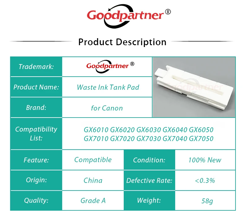 5X MC-G01 Waste Ink Tank Pad for CANON GX6010 GX6020 GX6030 GX6040 GX6050 GX7010 GX7020 GX7030 GX7040 GX7050 GX7070 GX7055