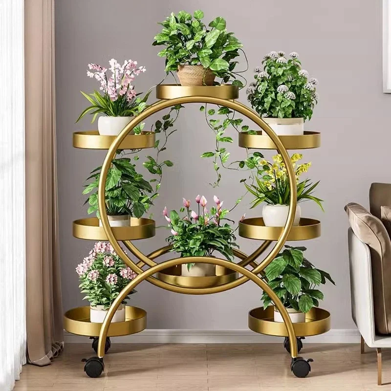 

Flower shelf Multi-layer flower pot frame Living room floor mobile shelf Balcony green dill display rack