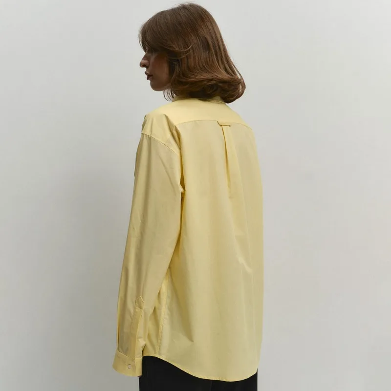 Talenza Women's Casual Shirt Summer Yellow Loose Office Lady Shirt Lapel Single Button Long Sleeve Ladies Shirt Female Outfits