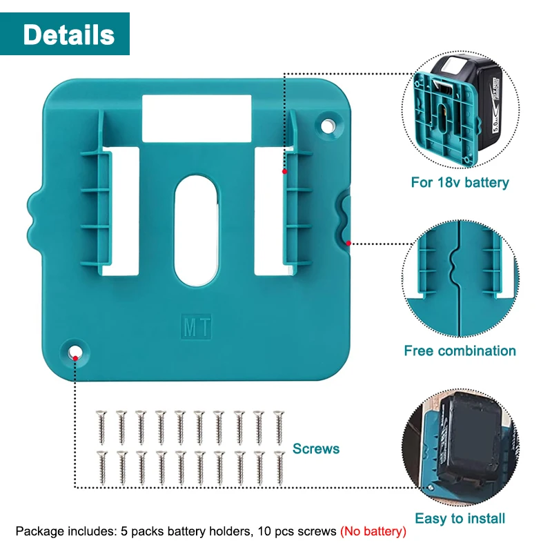 5 Pack แบตเตอรี่ Rack สําหรับ Makita 14.4V 18V Li-Ion แบตเตอรี่เครื่องมือเครื่องผู้ถือ Rack Wall Mount Bracket Fixing