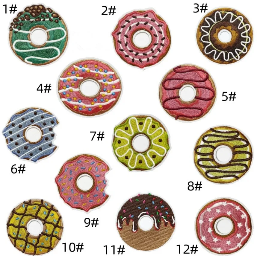 10 Pcs Iron Doughnut Embroidery Patch Embroidered Clothing Hat Bag Shoe Repair Material Phone Gift Box Decor DIY Accessory