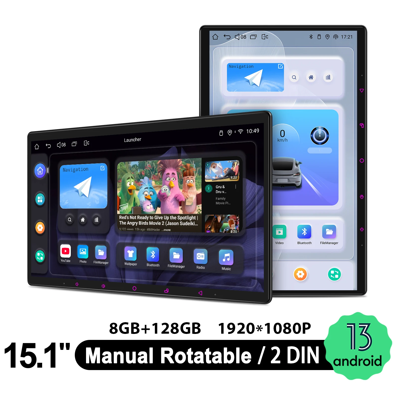 JOYING 10.1" 11.6" 13.3" 15.1" Draadloze Android Auto CarPlay autoradio stereo universele head unit met handmatig draaibaar scherm