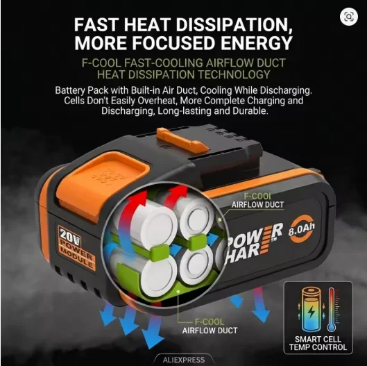 WORK 20V 6.0Ah 6000mAh Lithium Battery Rechargeable Pack Built-in BMS For Cordless Drill Grinder Electric Wrench Tools