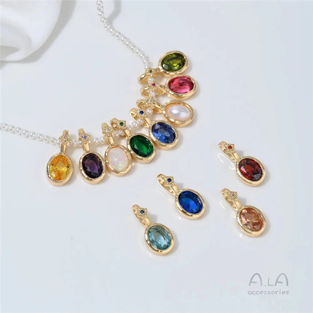 G903 Colored Zircon Twelve Birthstones Pendant with Color Retention, 14K Gold-plated Diy Bracelet, Necklace, Earrings Pendant