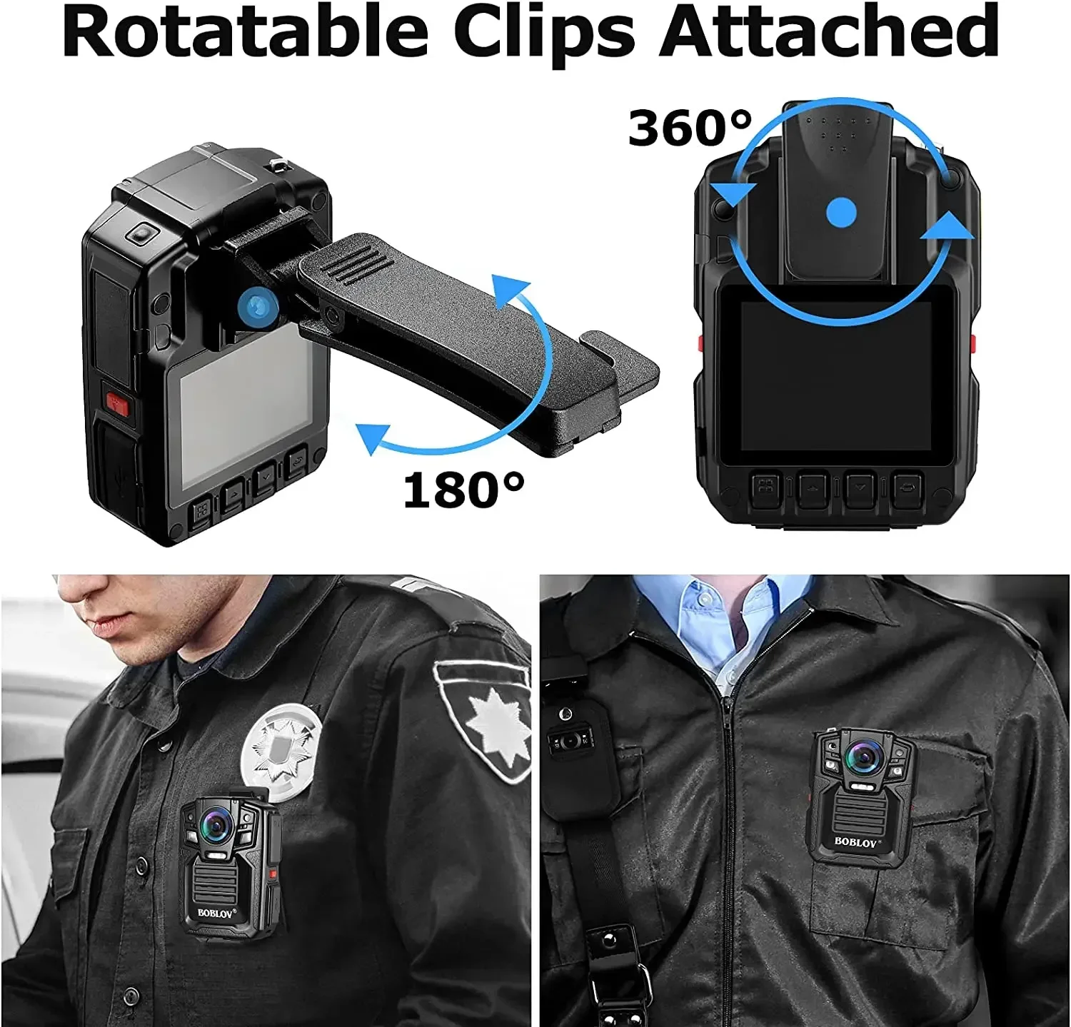 BOBLOV HD66/D7 2K 1440P Base Chest Body Camera IP68 Waterproof Drop Resistant Two Batteries For Police recording