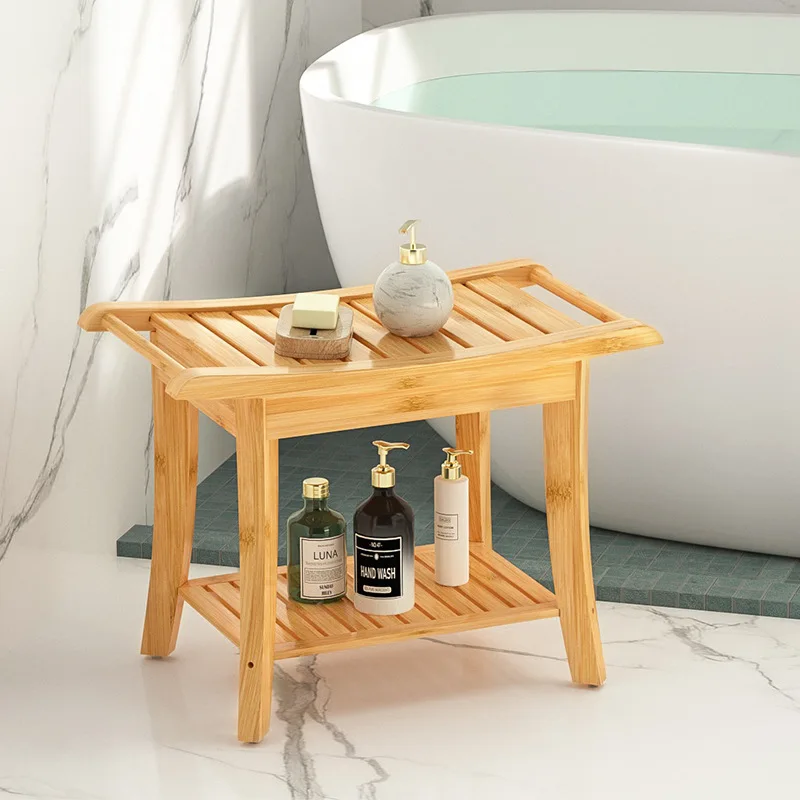 Taburete de baño moderno de madera, taburete de baño multifuncional para interiores, cómodo muebles para el hogar de bambú Nan, Banqueta Ls40ysd