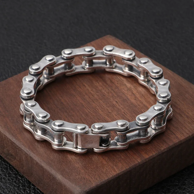 s925 sterling silver ornament men's fashion creative vintage Thai silver bicycle domineering thick type bracelet