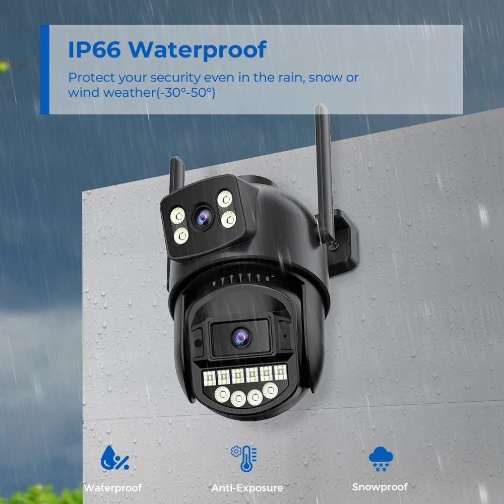 8MP 4K Dual Lens PTZ IP Camera with Dual Screen 4MP Ai Human Detection Auto Tracking Wireless Outdoor Surveillance Camera iCSee