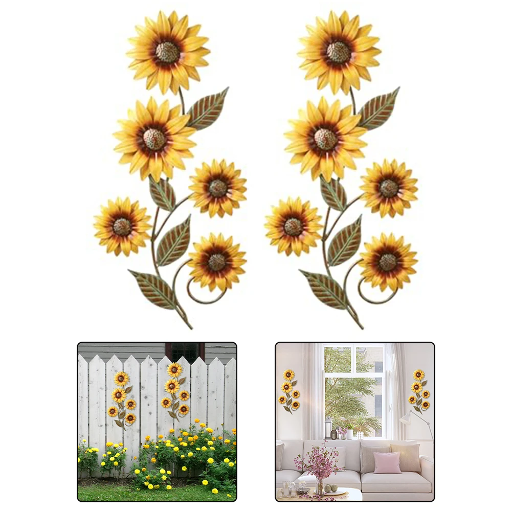 2pcs Metal Sunflower Wall Art Decor-for Indoor,porch,courtyard,fence Decoration Paiting Wall Decor For Indoor For Home