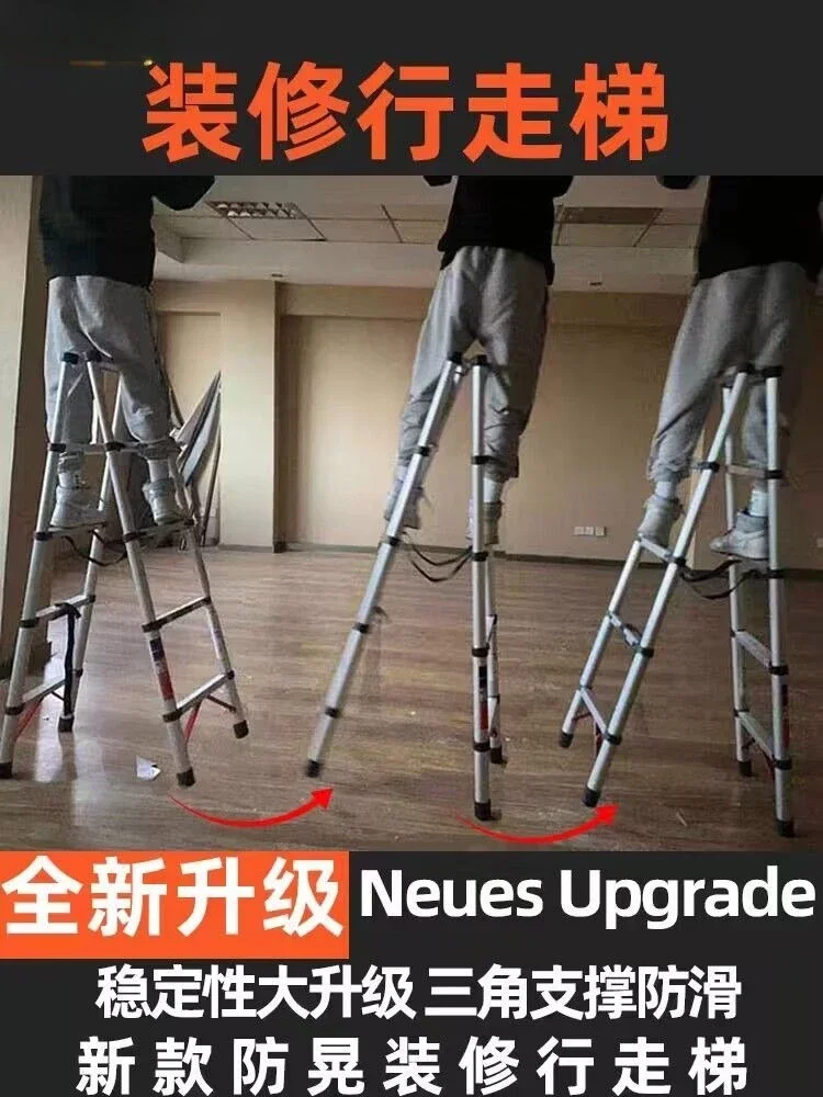 Tangga Herringbone Tangga Teleskopik Rumah Tangga Lipat Multifungsi Alat Tangga Dalam Ruangan Pengangkat Paduan Aluminium Ekstra Tebal