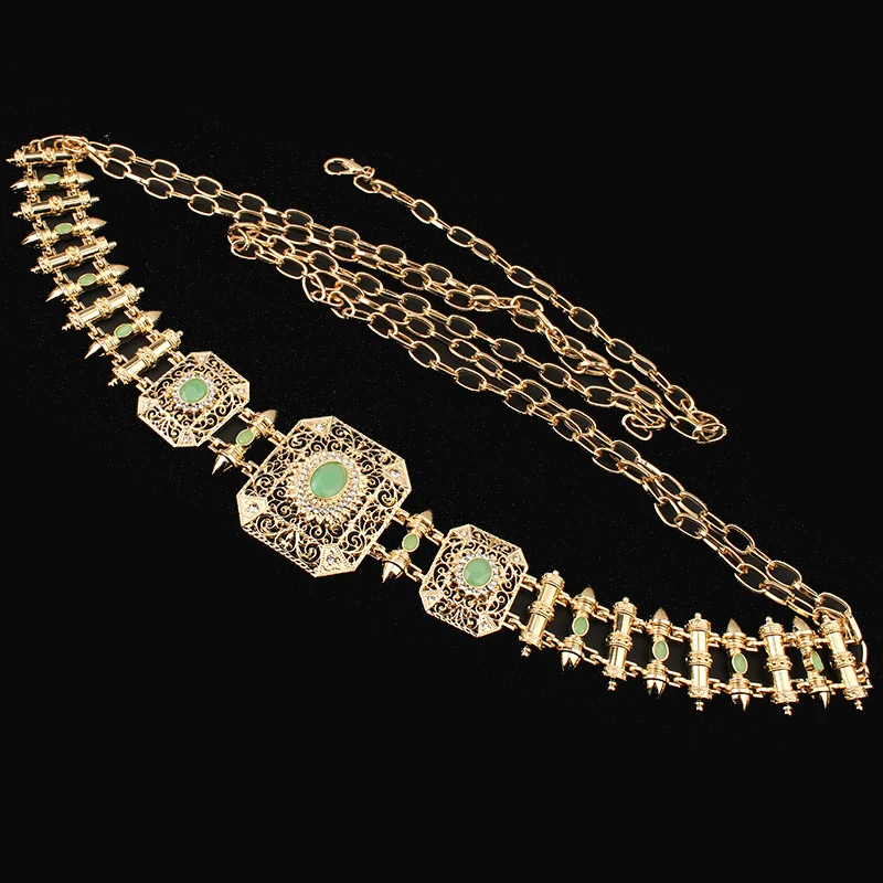 Women Jewelry Set Arab Robe Belt Crystal Brooch Choker Necklace Crystal Pendant Metal Waist Chain Wedding Jewelry Luxury Fashion