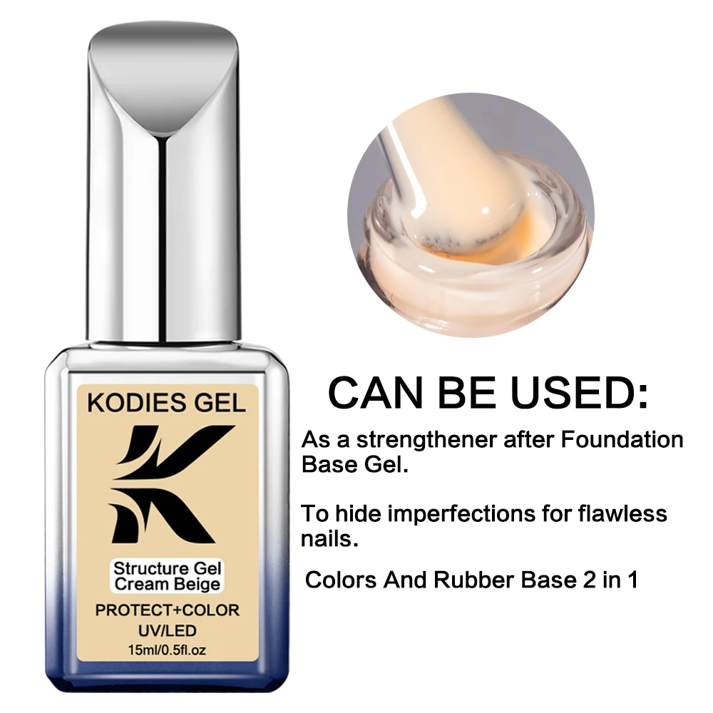 KODIES GEL Structure Rubber Base Gel Nail Polish Butter Yellow Beige Gel Polish Semi Permanent UV/LED manicura Nails Art Salon