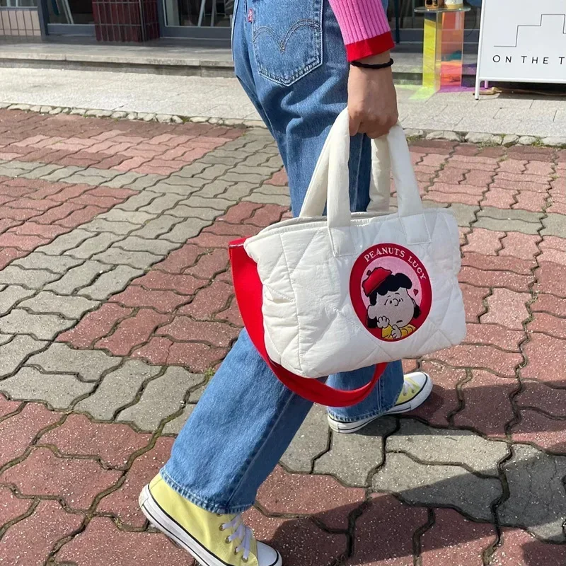 Snoopy Tas Kurir Bahu Anak Perempuan Musim Gugur dan Musim Dingin Tas Jaket Katun Ruang Lucu Kartun Tas Tangan Setelan Katun Tas Belanja