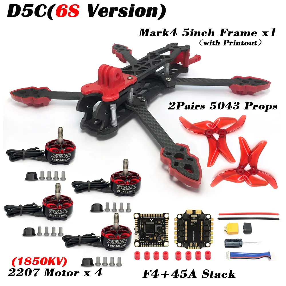 Mark4 5 inch D5 D5C FPV Wielbasis Koolstofvezel Frame 5mm Arm 5043 propeller F4V3S FC 45A ESC Stack ELRS 915 mhz Drone - afbeelding 1