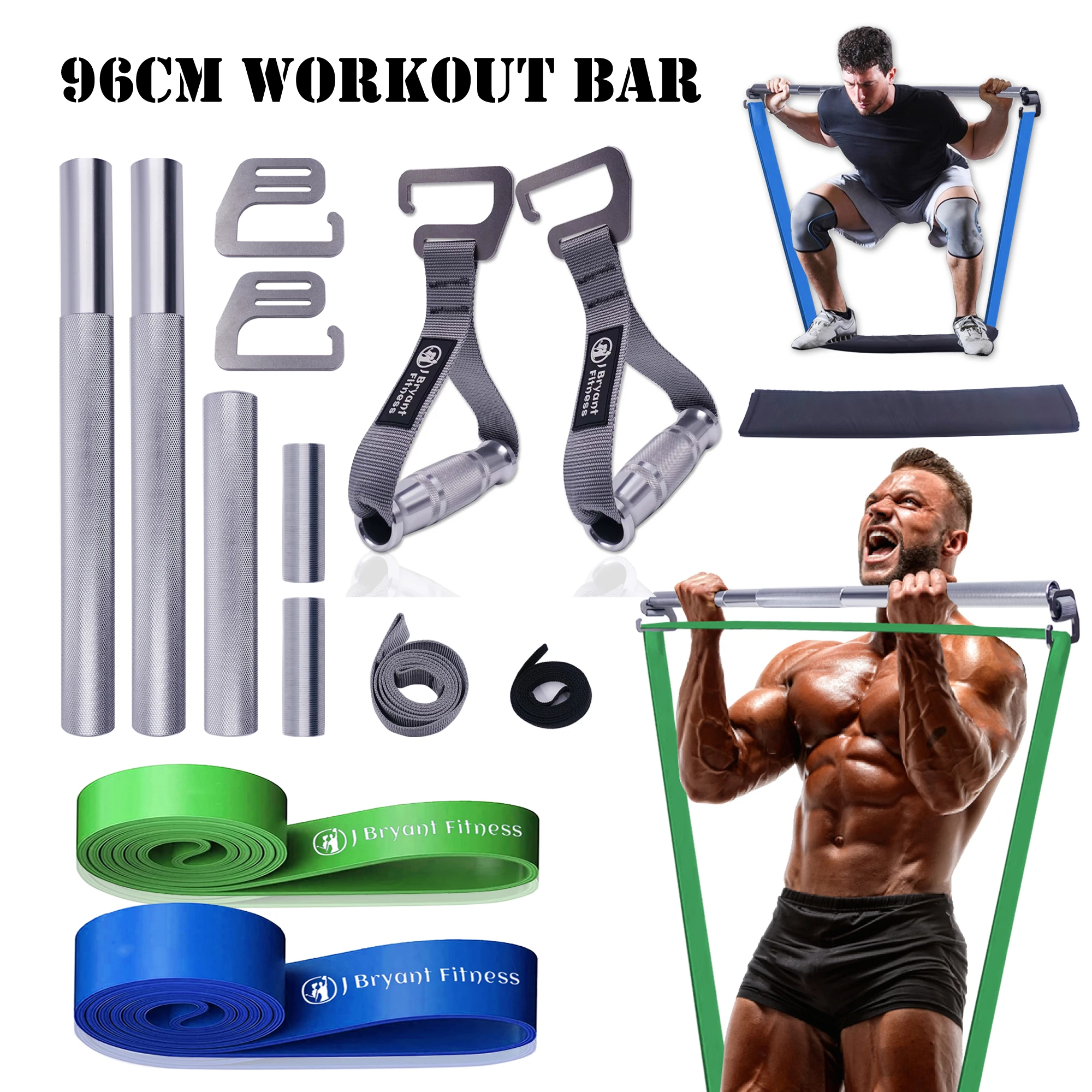 96CM Resistance Band Exercise Bar Large Hook Heavy Duty for Squat Deadlift Chest Press Strength Training  Home Fitness Equipment