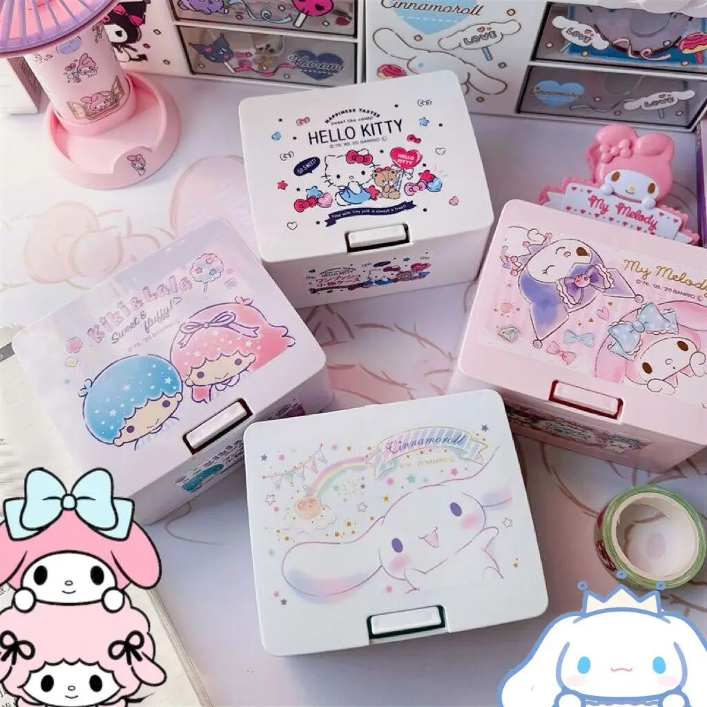 Creative Sanrio My Melody Cinnamoroll Jewelry Organizer Removable Storage Box Kuromi Kitty Portable Ring Necklace Case Gifts