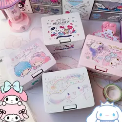 Sanrio My Melody Cinnamoroll organizador de joyas, caja de almacenamiento extraíble, Kuromi Kitty, anillo portátil, estuche para collar, regalos creativos