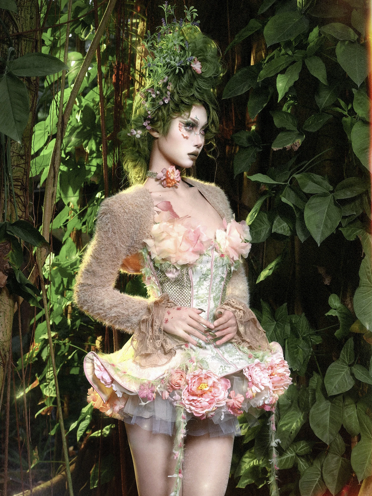 Original Punk Plush Thickened Tank Top Women's Short Cardigan Jacket Women's Elegant Neck Tops 3D Flower Skirt Set Spring 2025