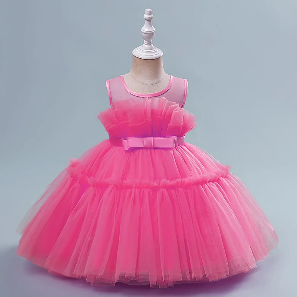 Baby Girl Princess Tutu Dress Sleeveless Kids Girls Puffy Pleated Dresses Pink White Birthday Party Toddler Clothes 1-6T