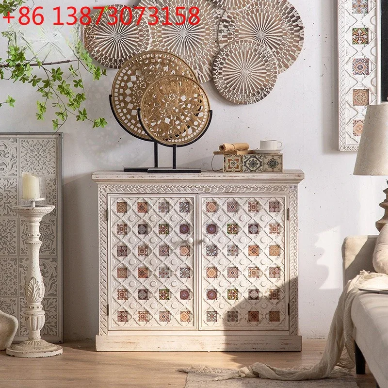 Mediterranean style antique painted door storage cabinet, Moroccan entrance entrance cabinet, living room chest dining side cabi