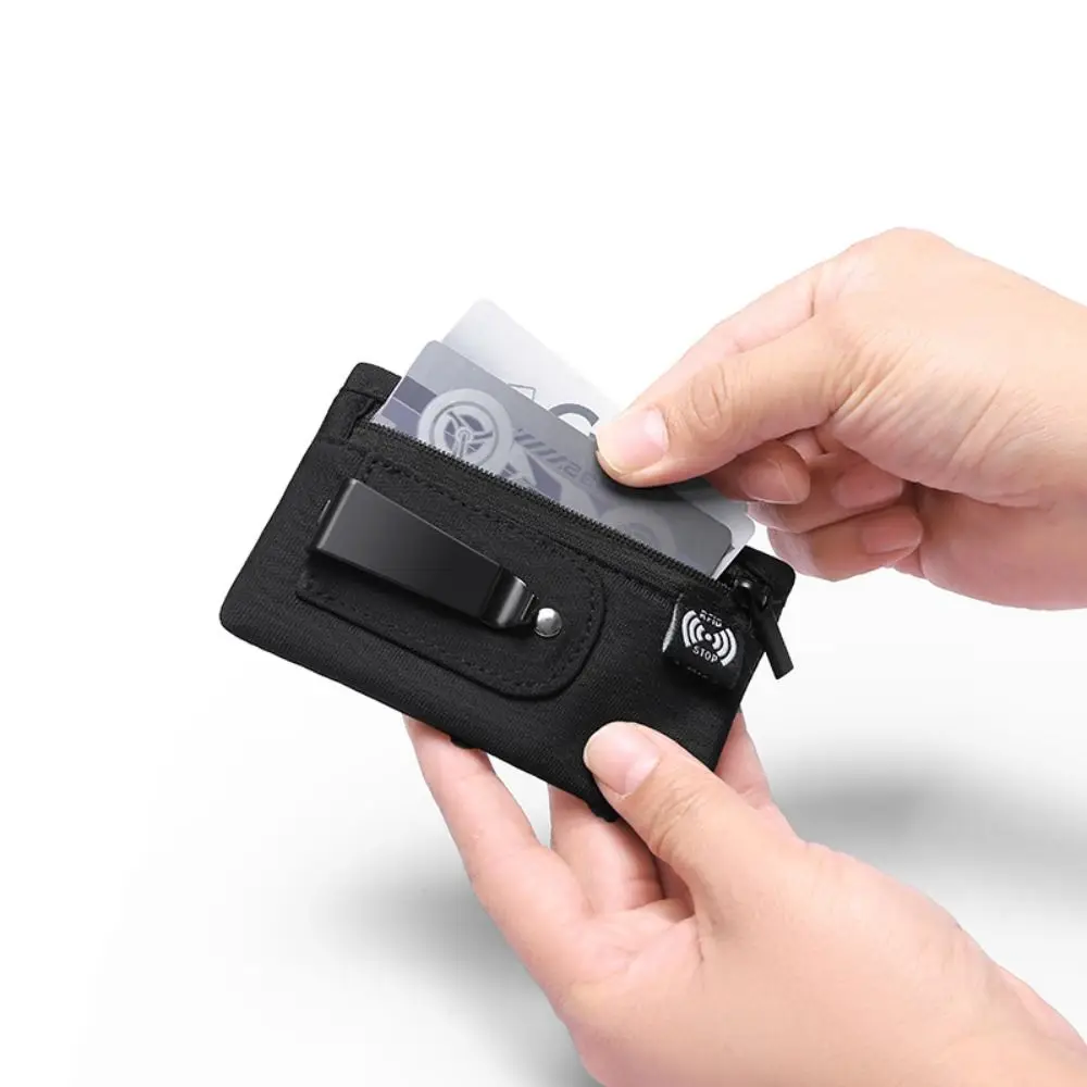 กระเป๋าใส่เหรียญขนาดเล็กทำจากโพลีเอสเตอร์ทนทาน 7 สี พร้อมซิปและคลิปหนีบเข็มขัด ป้องกัน RFID กระเป๋าใส่เงินแบบไม่ถัก สำหรับผู้ชายและผู้หญิง