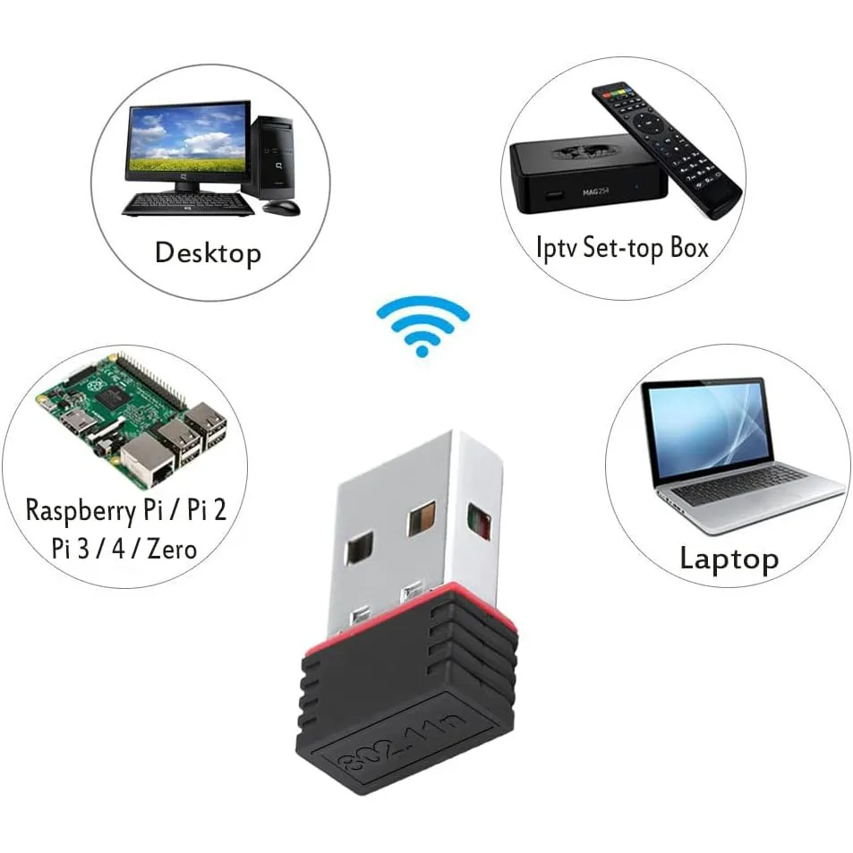 RTL8188 150Mbps USB WiFi Adapter dla Raspberry Pi, bezprzewodowa karta sieciowa Adapter WiFi Dongle do komputera stacjonarnego Laptop PC Windows