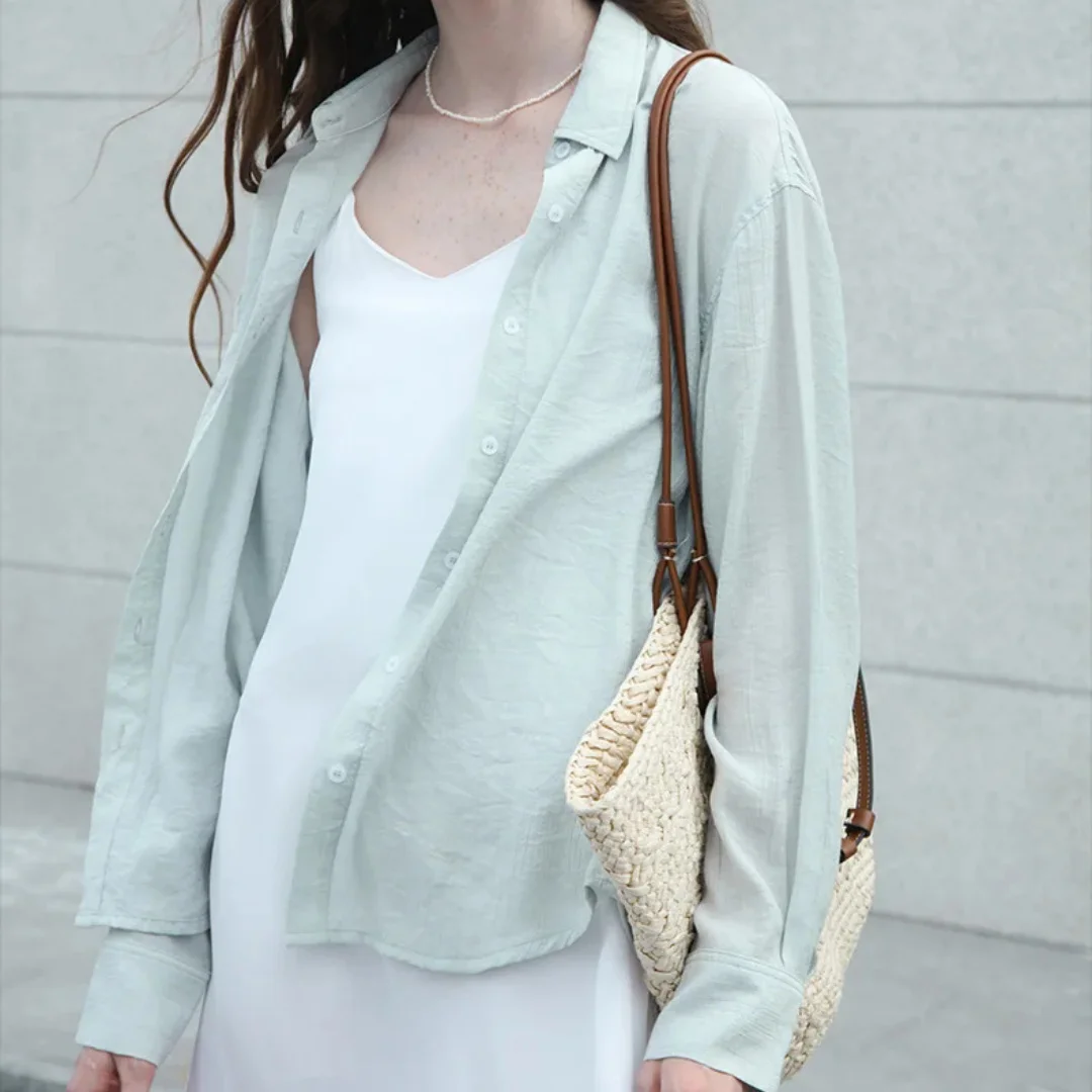 

Casual Water Blue Shirts Women Clothing Single Row Button Soft Loose Soild Long Sleeve Polo Shirt Ladies Casual Cardigans Street