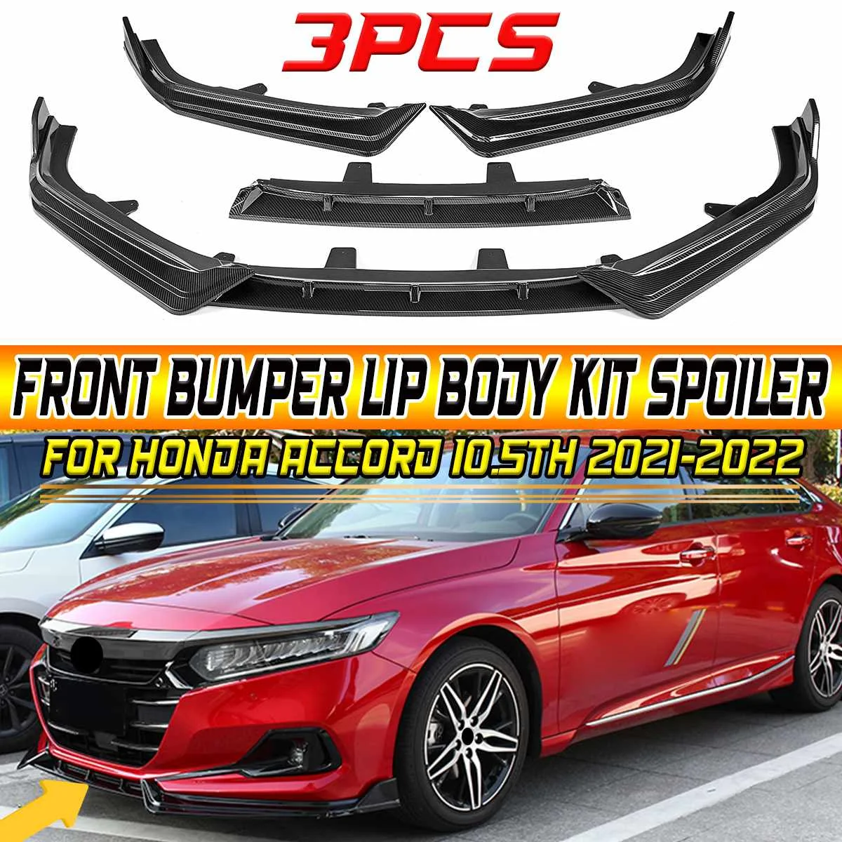 High Quality Front Bumper Lip Spoiler Splitter Cover Trim Body Kit Bumper Lip Deflector For Honda For Accord 10.5th 2021 2022