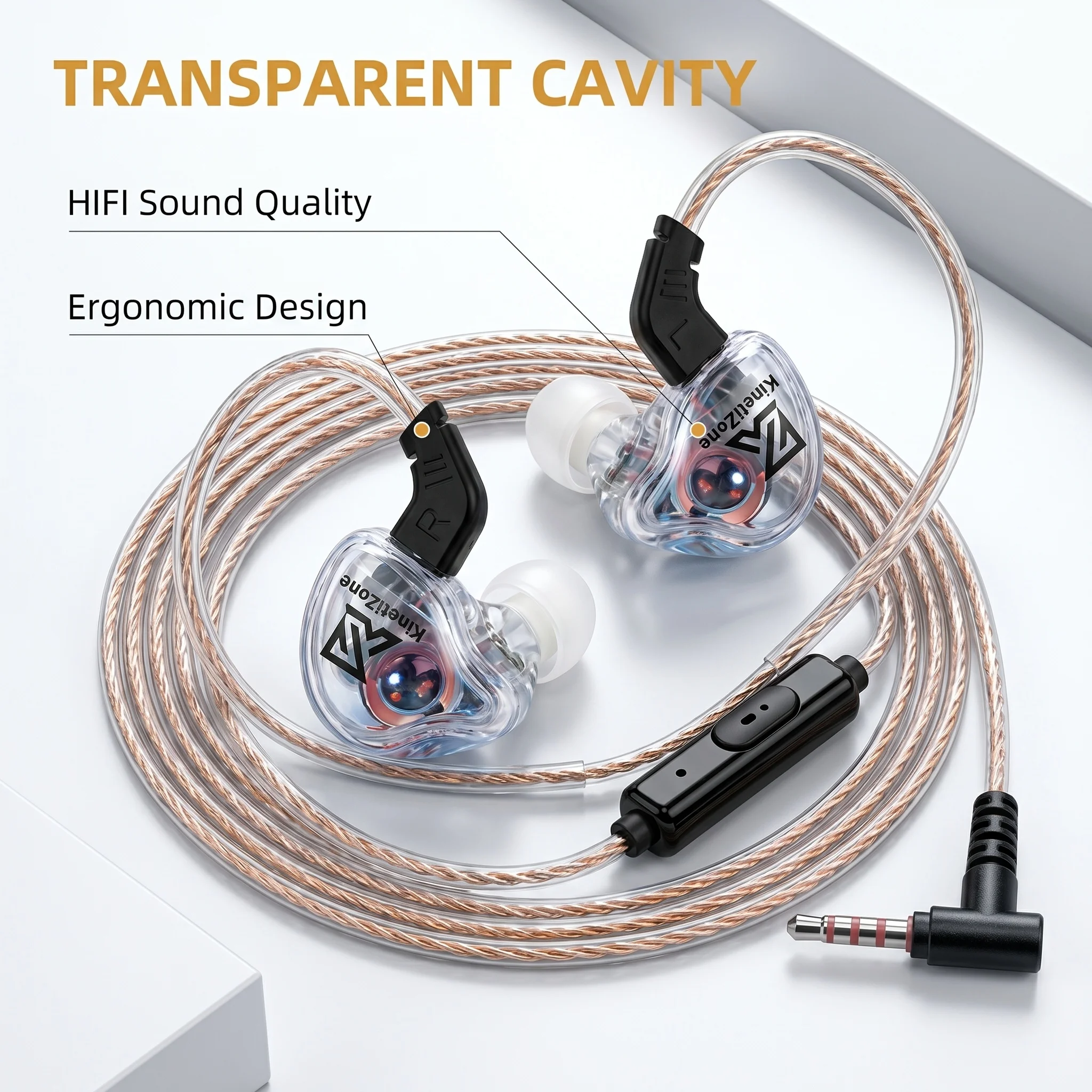 Transparent Shell ACS Acoustic Chamber Over Ear Hook Wired In Ear HIFI Earphones 10mm Dynamic Driver Stereo Headset With Mic Type-C&3.5mm Plug Low Latency Gaming Sport Music Earbuds view 3