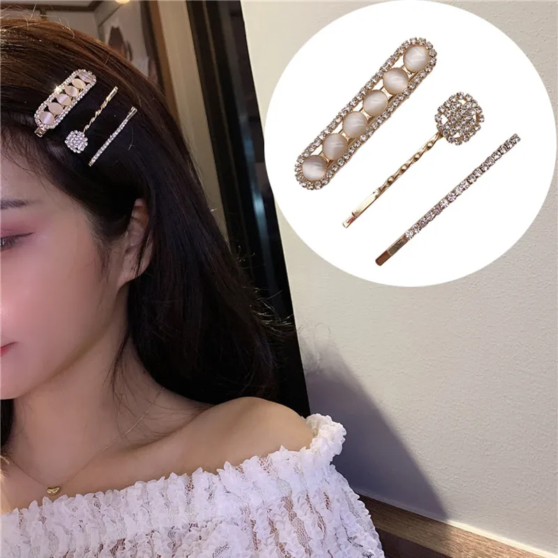 Stile coreano industria pesante temperamento una parola clip strass set catena retro capelli trim clip laterale copricapo set tre pezzi