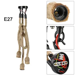 1m 3 Head LED Industrial Chandelier Retro Hemp Rope Ceiling Lamp Home Decor Pendant Lights Without Light