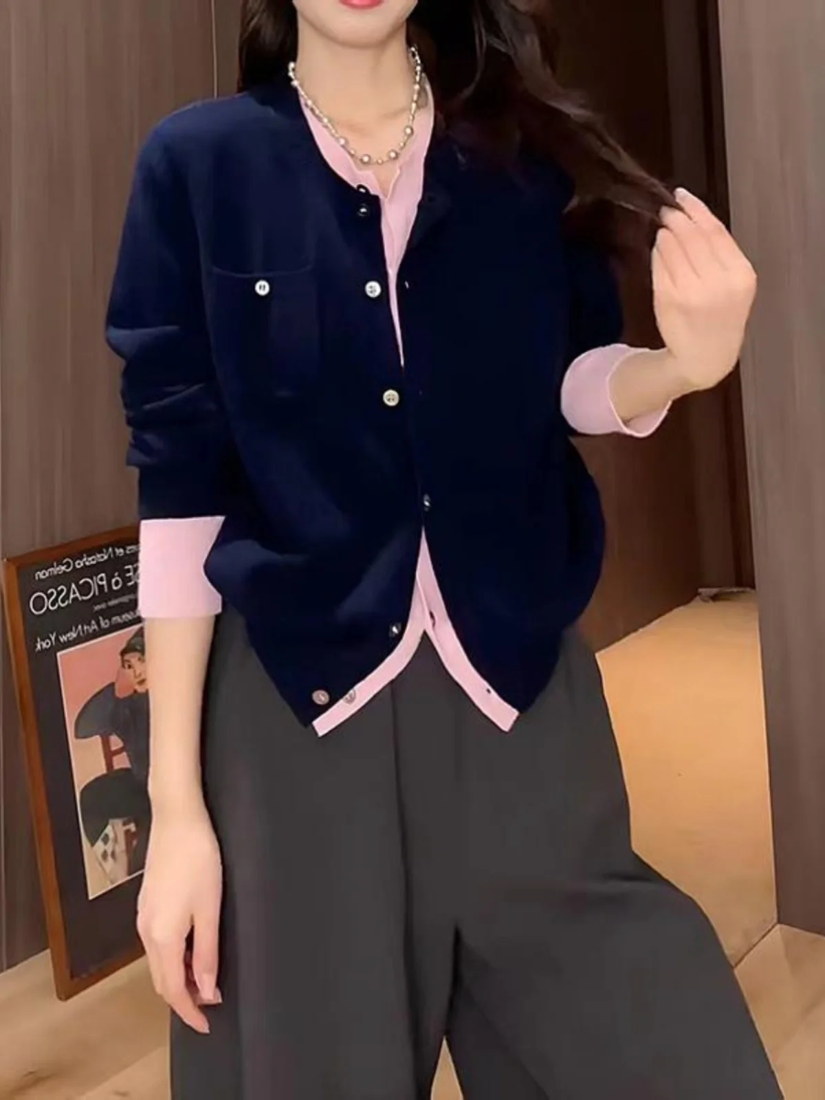 

Женский вязаный длинный свитер размера плюс, открытый кардиган, осенняя свободная утягивающая верхняя одежда, цветной топ, дизайн Blo для поездок на работу