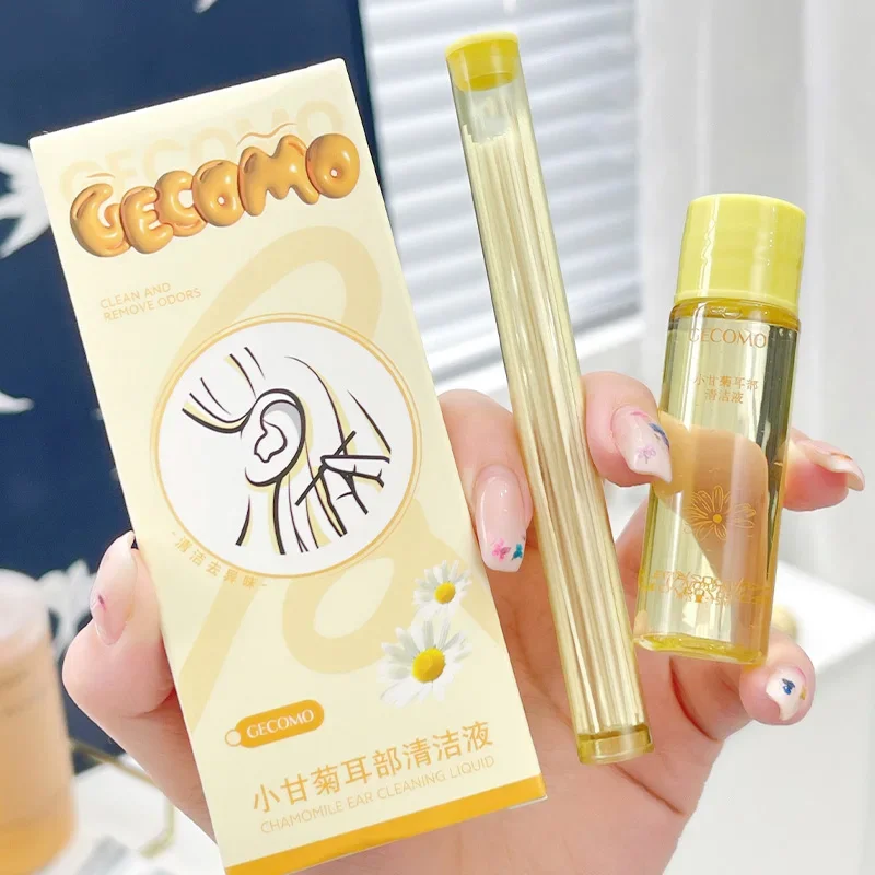 Gecomo Ear Cleaning Solution Set 15ml Cleaning Solution with 60 Fine Threads to Prevent Clogging Remove Odor Deeply Clean Dirt
