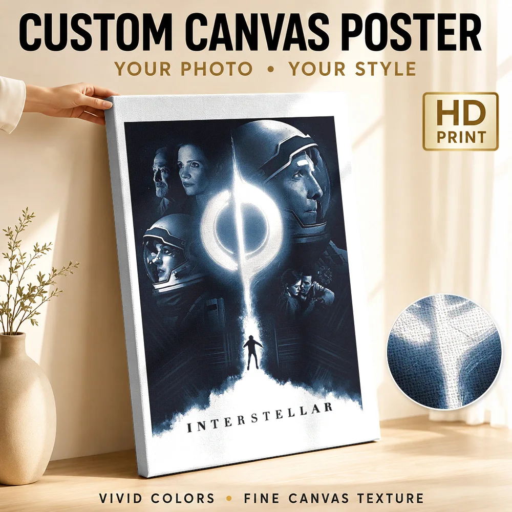 Interstellar Movie Canvas Poster Custom Photo Vintage Movie Wall Paintings Decoration for Man Cave Ready to Hang Gift for Fans