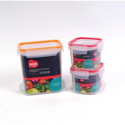 Bora Plastic Storage Container 3'lü Set 1,55 l-500 ml