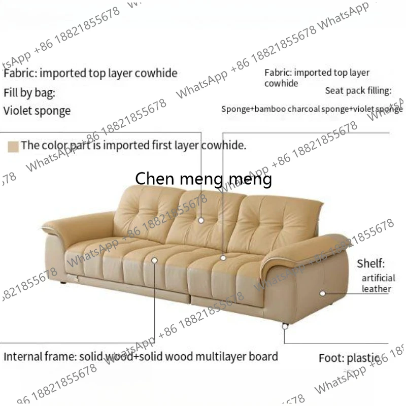 2025 New Living Room Sofa Head Layer Leather Armchair Straight Row Lazy Modern Lounge Relaxing Designer Sponge Couch Furniture