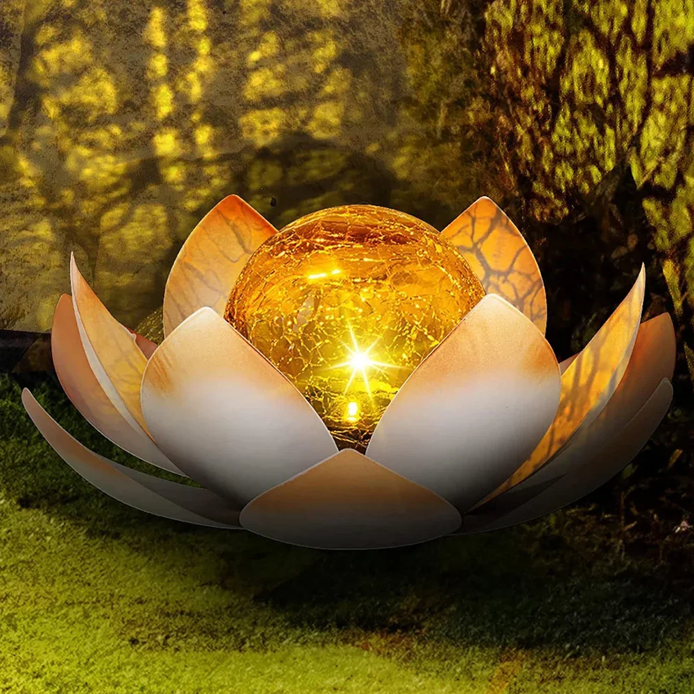 Solar Powered Rachado Bola Lotus Luz, Impermeável Crack Glass Ball Flor Lâmpada, Home Yard Decor, 600mAh