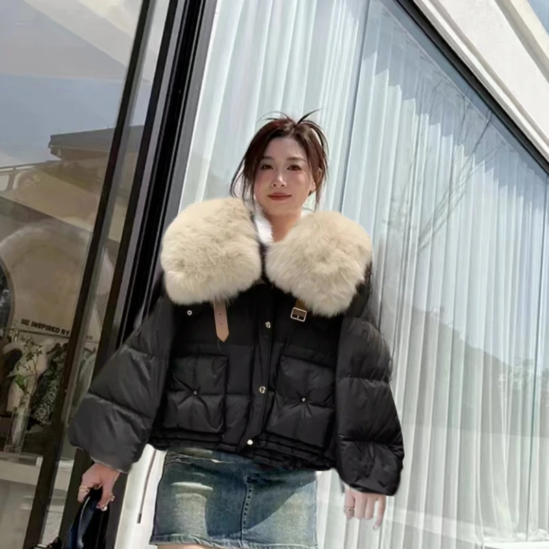 Women\'s Down Jacket Winter New Outerwears Large Fur Collar Thick Warm Puffer Coats High-end Trend High Street Short Down Coats