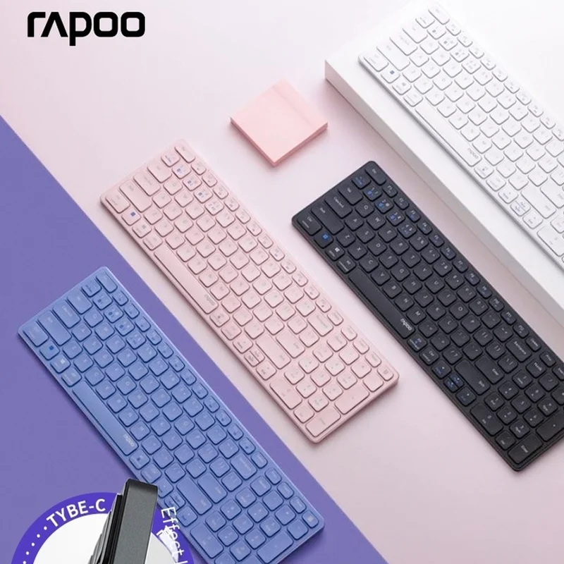 

Rapoo 78/99 Keys Wireless Keyboard Bluetooth Second Control Keyboard Ultra-thin Portable Tablet Mute Mouse Girl Keyboard Set