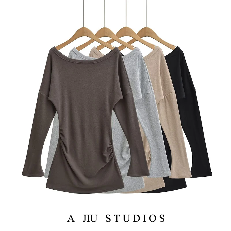 

Pure Desire Bla Asymmetrical oulder Long Sve Women's Dr Slimming Sexy Bum Covering ort Skirt Autumn Faion